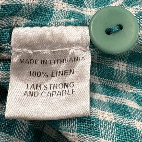 FLAX Design Size L Dress Maxi Jade Green Gingham 100% Linen Woven Sleeveless - Picture 7 of 14